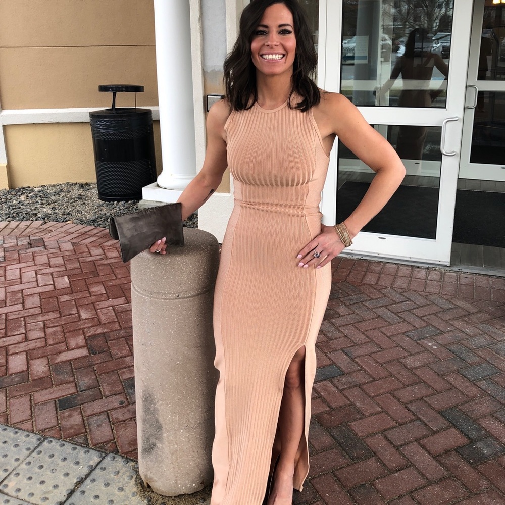 House of CB “Laverle” Nude Bandage Maxi Dress XS